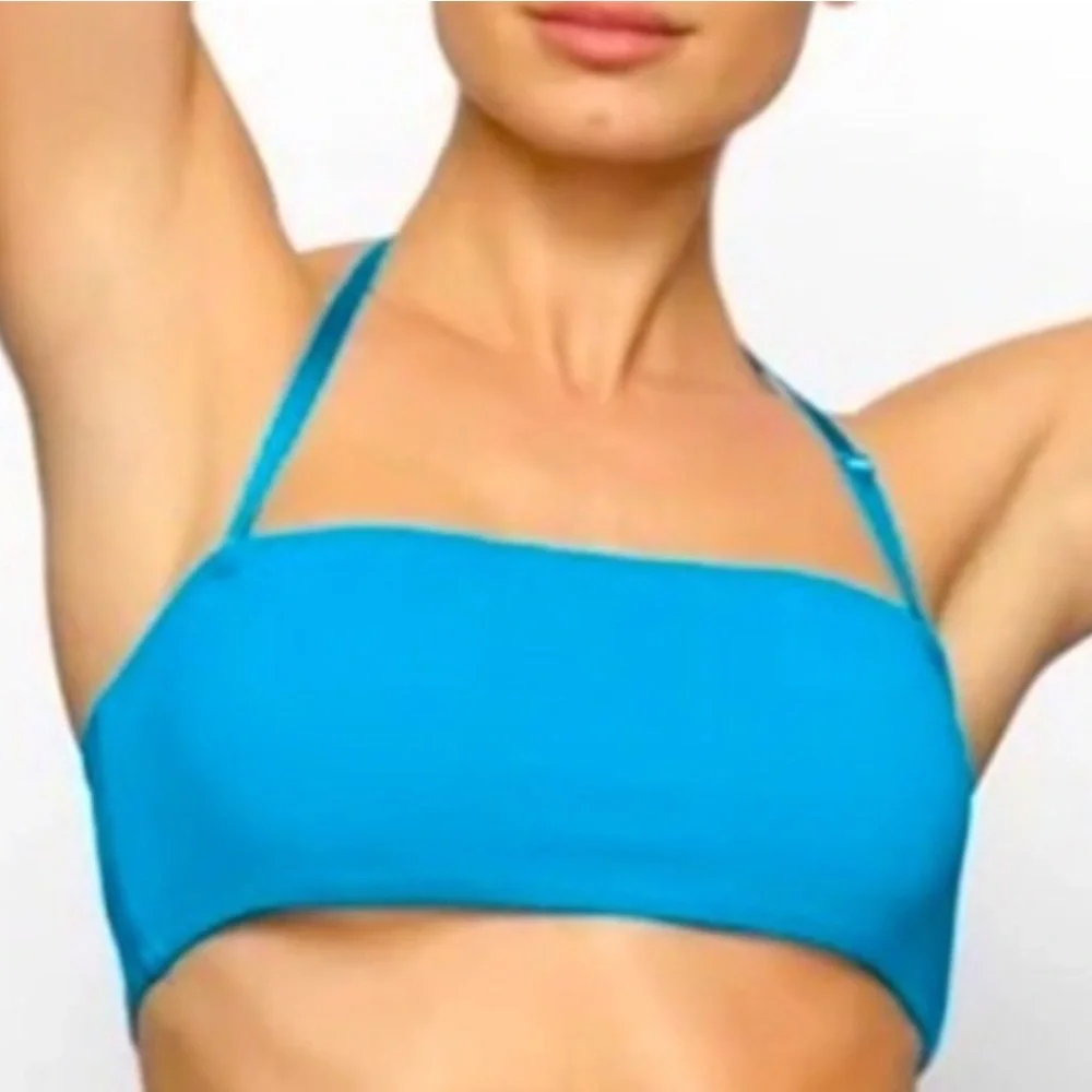 NWT SKIMS L Bandeau Bikini Top Recycled Nylon Turquoise Halter Strap
